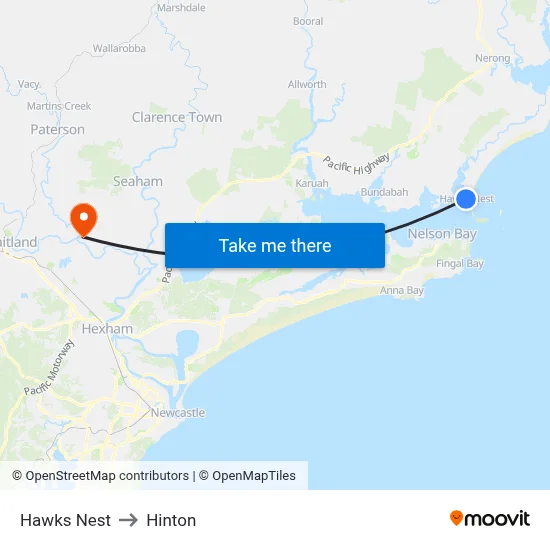 Hawks Nest to Hinton map