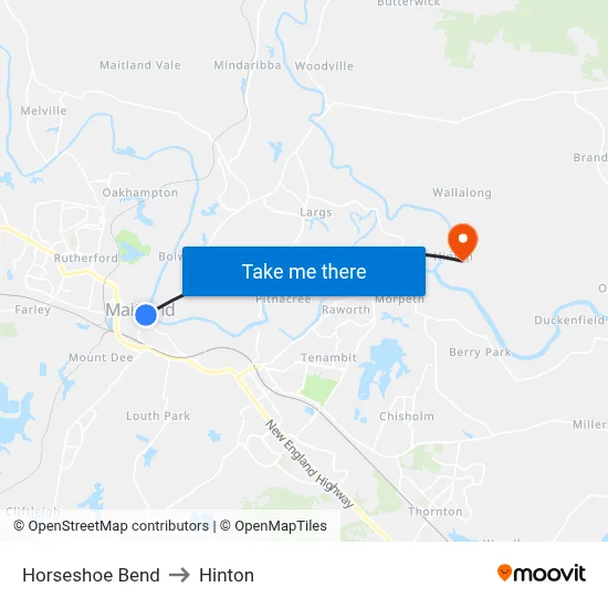Horseshoe Bend to Hinton map