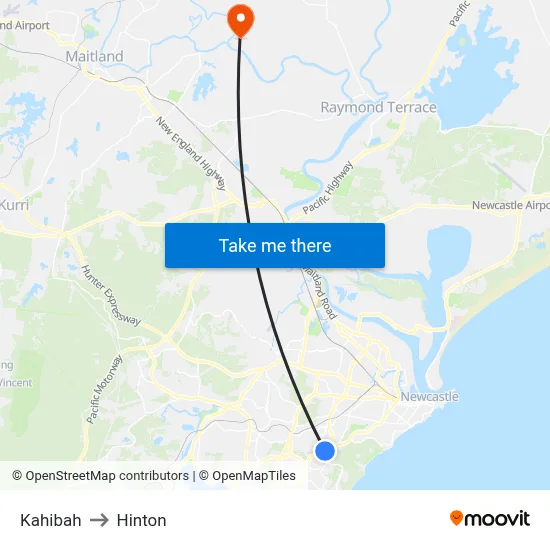 Kahibah to Hinton map