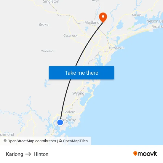 Kariong to Hinton map