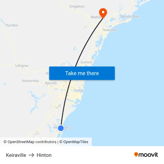 Keiraville to Hinton map