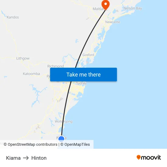 Kiama to Hinton map