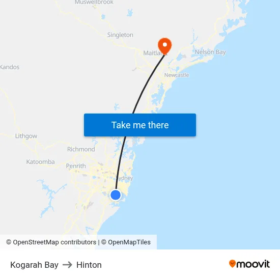 Kogarah Bay to Hinton map