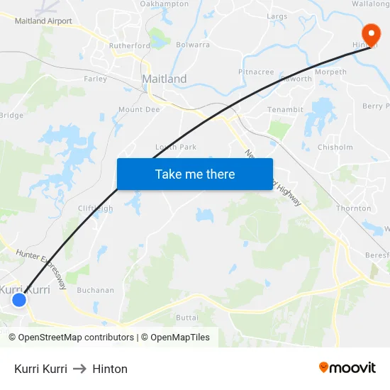 Kurri Kurri to Hinton map