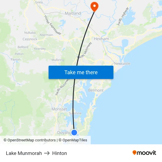 Lake Munmorah to Hinton map