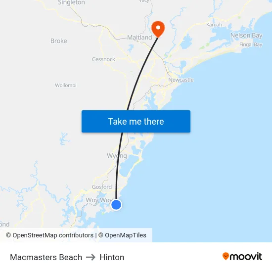 Macmasters Beach to Hinton map