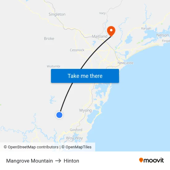 Mangrove Mountain to Hinton map