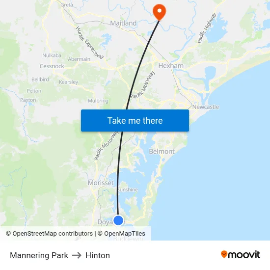 Mannering Park to Hinton map