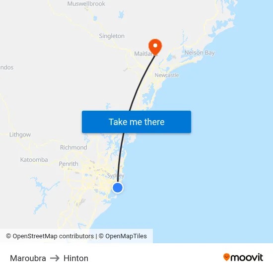 Maroubra to Hinton map
