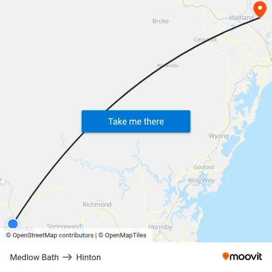 Medlow Bath to Hinton map