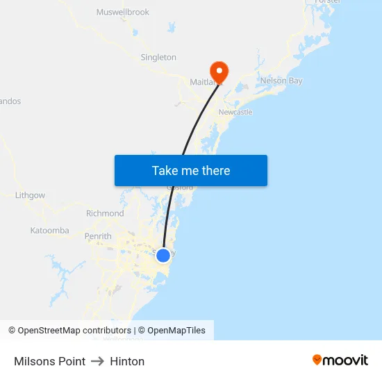 Milsons Point to Hinton map