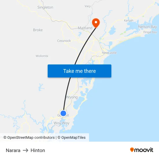 Narara to Hinton map