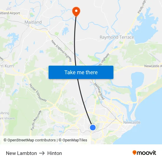New Lambton to Hinton map