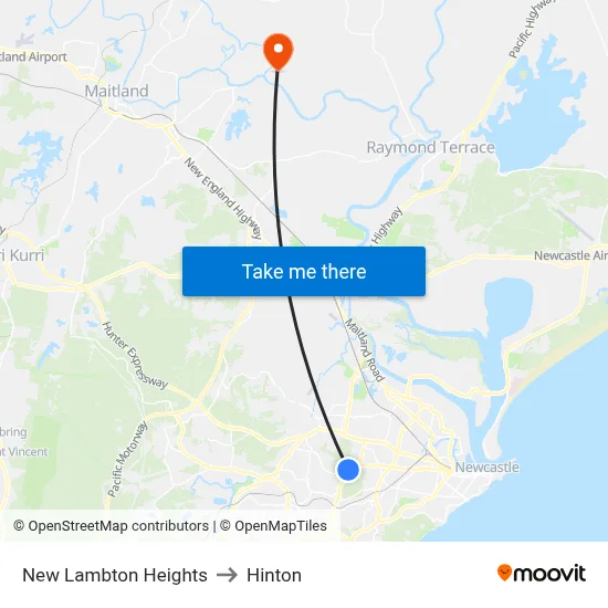 New Lambton Heights to Hinton map