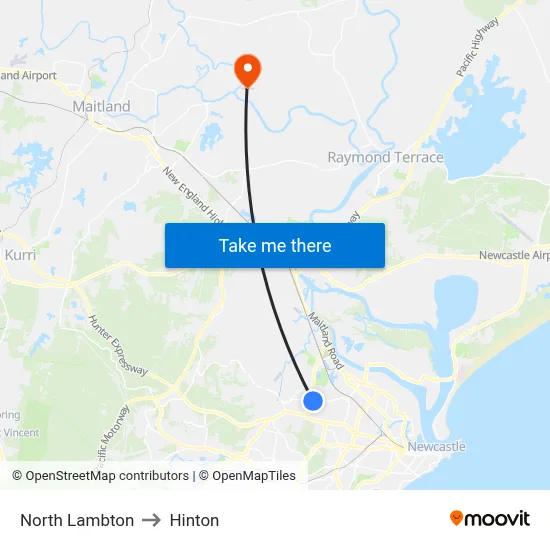North Lambton to Hinton map