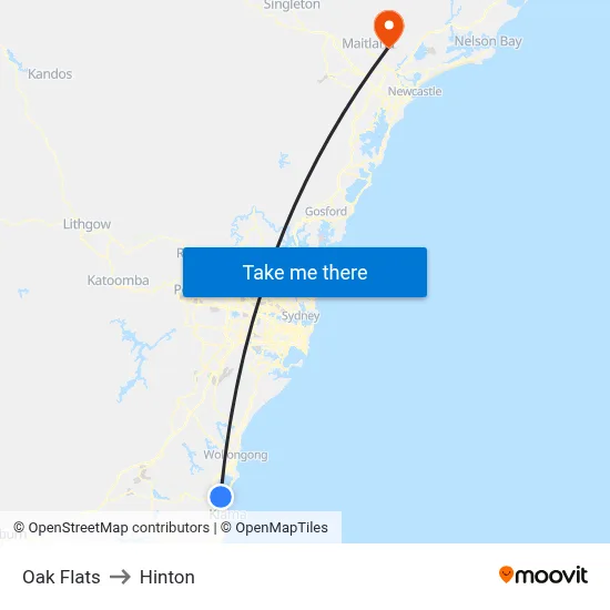 Oak Flats to Hinton map