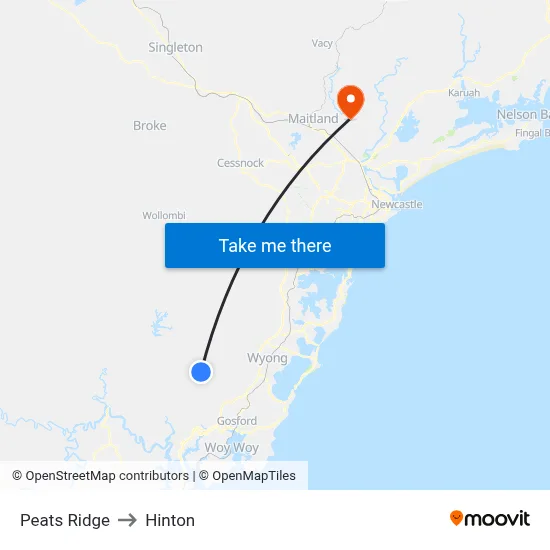 Peats Ridge to Hinton map