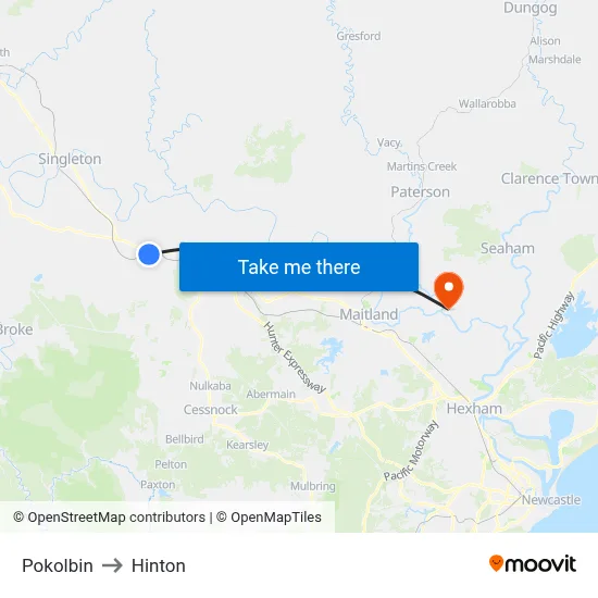 Pokolbin to Hinton map