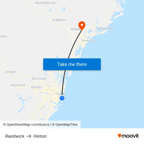 Randwick to Hinton map