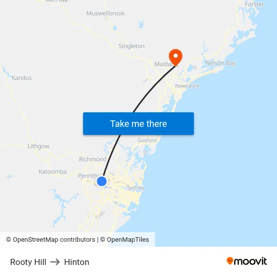Rooty Hill to Hinton map