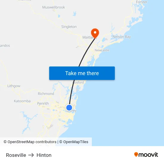 Roseville to Hinton map