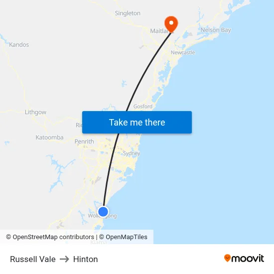 Russell Vale to Hinton map
