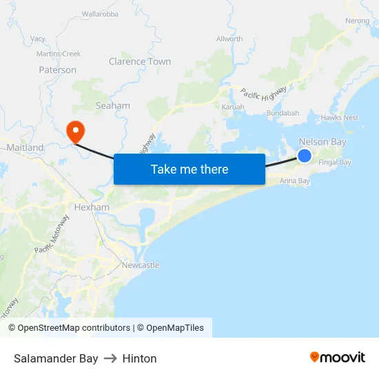 Salamander Bay to Hinton map