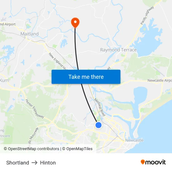 Shortland to Hinton map