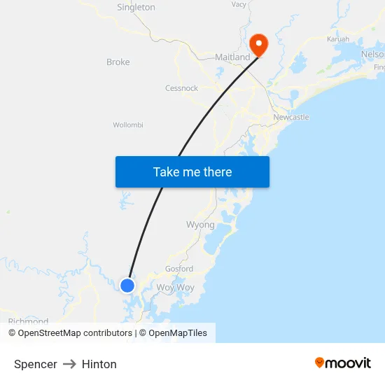 Spencer to Hinton map