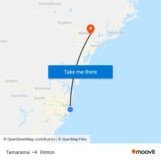Tamarama to Hinton map