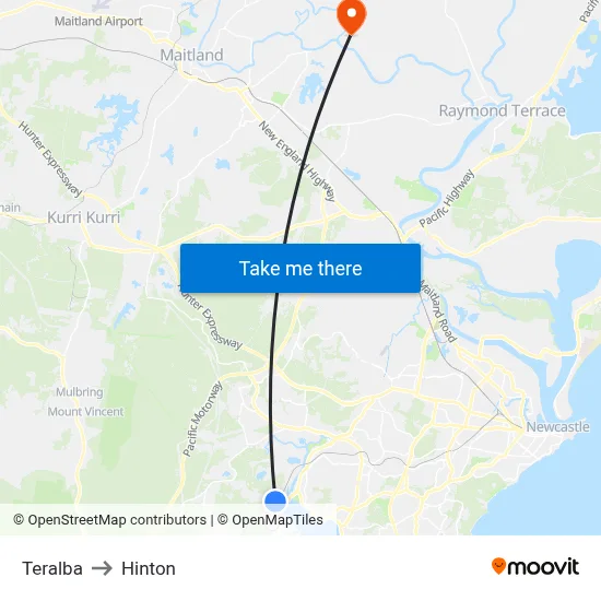 Teralba to Hinton map