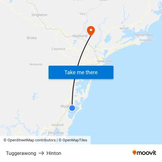 Tuggerawong to Hinton map