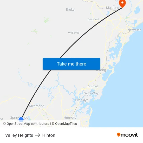 Valley Heights to Hinton map