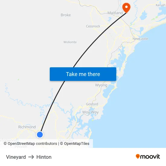 Vineyard to Hinton map