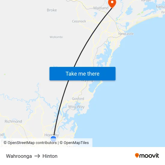 Wahroonga to Hinton map