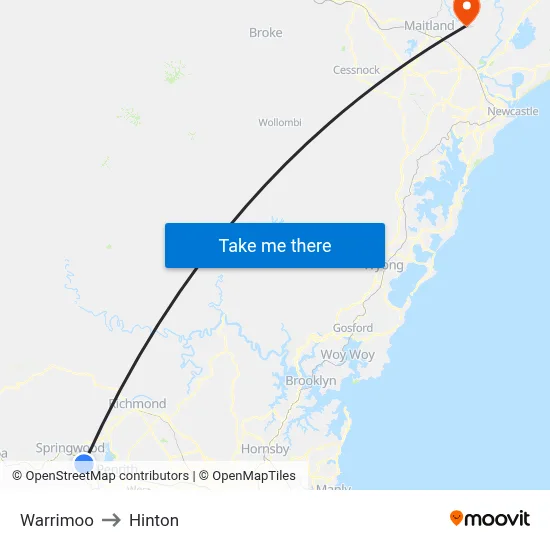 Warrimoo to Hinton map