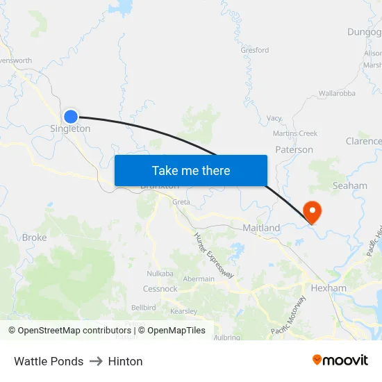 Wattle Ponds to Hinton map
