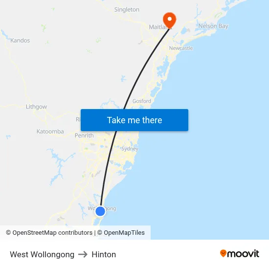 West Wollongong to Hinton map