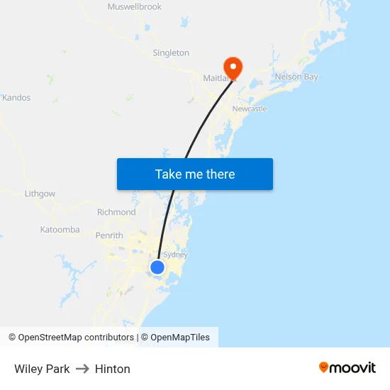 Wiley Park to Hinton map