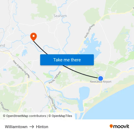 Williamtown to Hinton map
