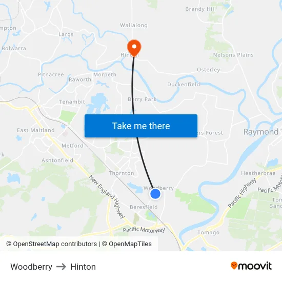 Woodberry to Hinton map