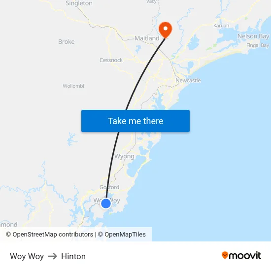 Woy Woy to Hinton map