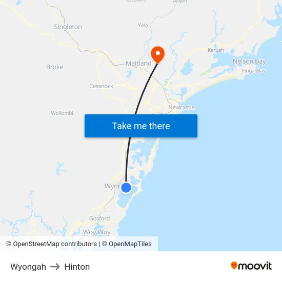 Wyongah to Hinton map