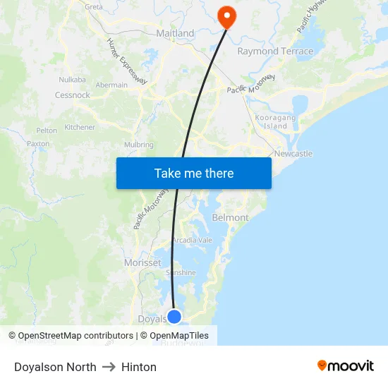 Doyalson North to Hinton map