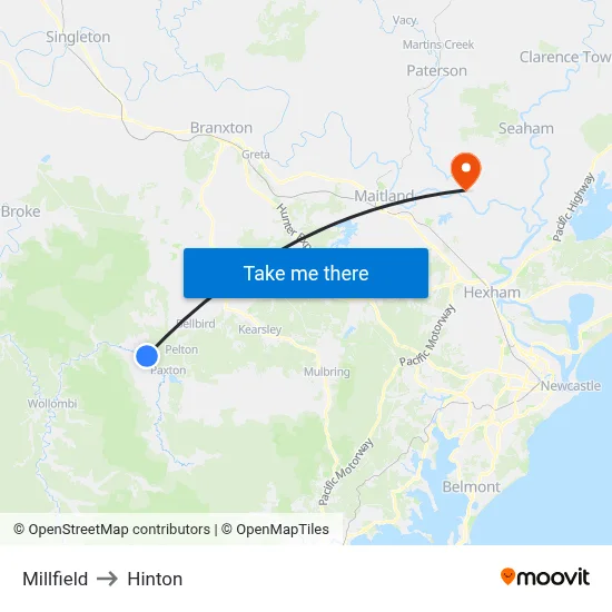 Millfield to Hinton map