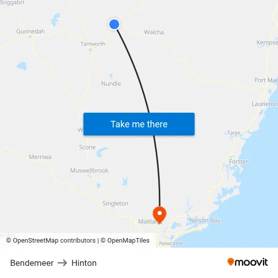 Bendemeer to Hinton map