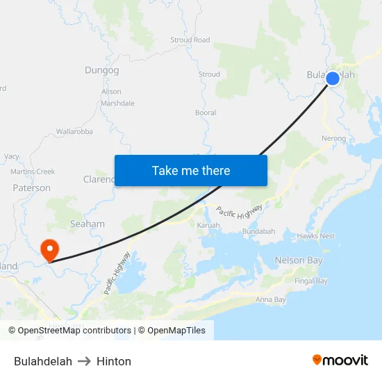 Bulahdelah to Hinton map
