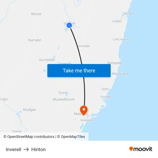 Inverell to Hinton map