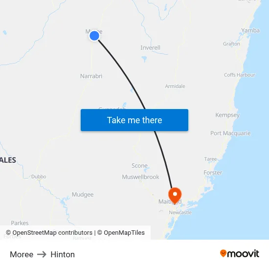 Moree to Hinton map