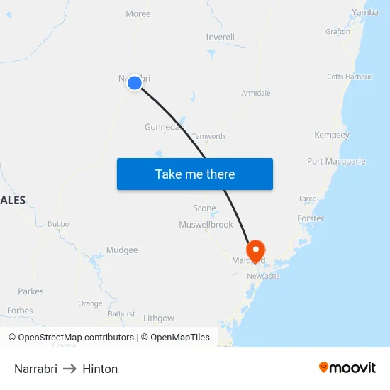 Narrabri to Hinton map